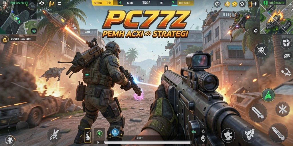 Tampilan gameplay seru dalam PC777 dengan aksi tembak menembak.