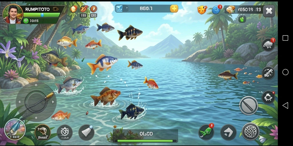 Screenshot gameplay RUMPITOTO dengan suasana memancing yang menarik.