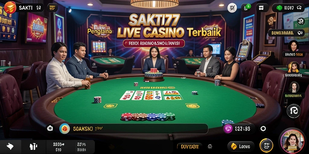 Tampilan gameplay Live Casino SAKTI77 dengan dealer langsung dan permainan menarik.