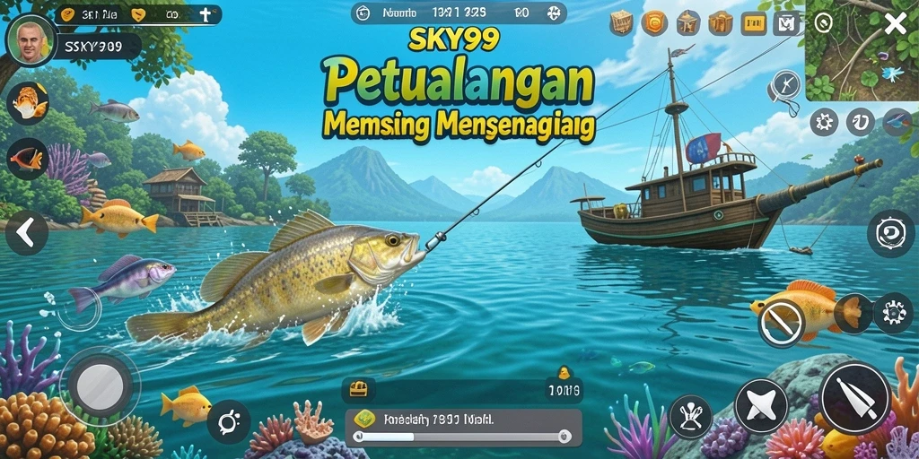 Screenshot gameplay yang menunjukkan aksi memancing di SKY99.